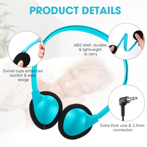 Image of Konohan 30 Pack Headphones Bulk Headphone for School Classroom Student Wired Headphones Adjustable with 3.5 mm Jack for Adults (Sky Blue)