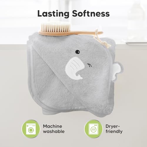 Image of KeaBabies Hooded Baby Towel for Newborn, Baby Bath Towels (Elephant, 30x30) | Viscose Derived from Bamboo, Large Baby Towels with Hood, Boys, Girls, Toddler, Soft Absorbent Baby Bath Essentials