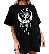 Women's Short Sleeve Sun and Moon Print Oversized T Shirt Top Casual Drop Shoulder Tees Loose Blouse
