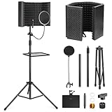 Mikrofon Isolationsschild Set, Schaumstoffschutz mit Pop-Filter, Stativständer, Faltbares Design