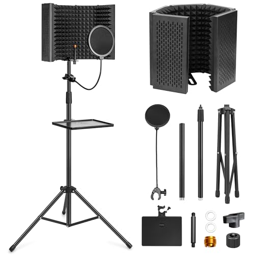 Mikrofon Isolationsschild Set, Schaumstoffschutz mit Pop-Filter, Stativständer, Faltbares Design