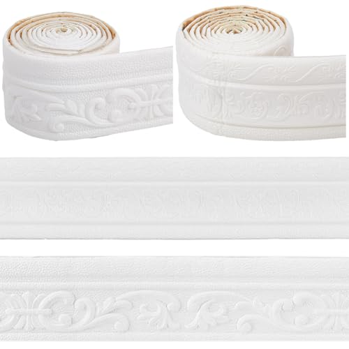 CRASPIRE 2 rollo de Moldura para Pared de 171 pulgadas con Borde de Papel Tapiz Autoadhesivo Y Adhesivo Flexible 3D de Espuma de PVC para Zócalo Decoración de Espejos de Hoteles Y Hogares Color Blanco