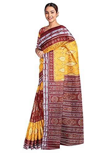 Image of Ikat Women Cotton Saree, Handmade Pure Cotton Khandua Saree, Ikkat Orissa Traditional Handloom Saree Without Blouse 45