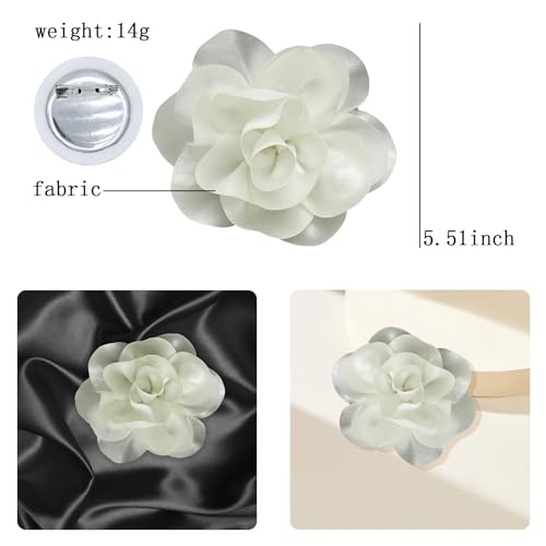 Image of Dainty Satin Fabric Flower Brooches for Women Large Rose Floral Brooch for Party Dance Wedding Banquet Elegant Camellia Fashion Brooch Pin for Women Girl 5.5inch