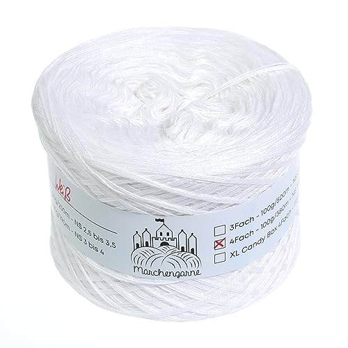 Bobbel einfarbig 200g - 760m 4 fädig Bobbel Wolle Farbverlaufsgarn handstrickgarn stricken häkeln (Weiß)