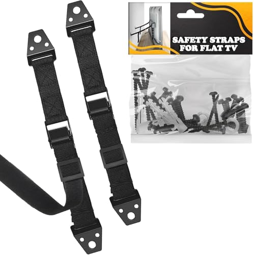 TV Safety Straps for Furniture Anchoring - Anti-Tip TV Straps Safety for Flat Screen, Easy to Setup and Hold-Up to 330 lbs, Adjustable 19'-39' Length Flexible Nylon, Wear-Resistant