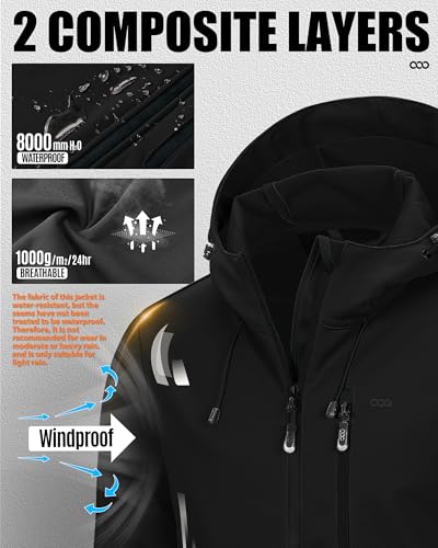 33,000ft Men's Softshell Jackets Outdoor Windproof Coat Breathable Lightweight Windbreaker Casual Functional Jackets with Hood for Running, Cycling - Image 3