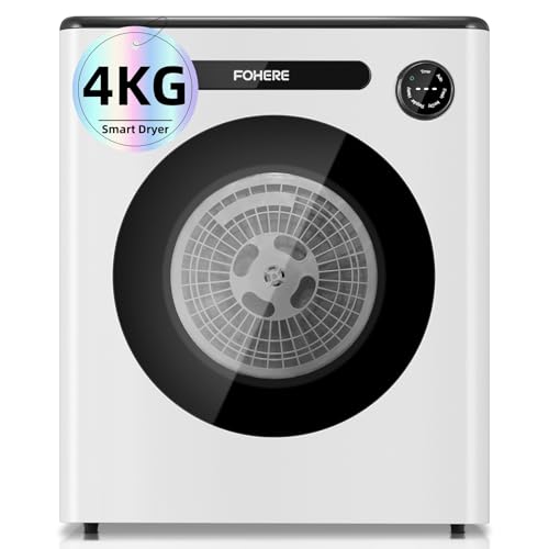 4KG Vented Tumble Dryer 1200W Compact Freestanding Front Tumble Dryer 6 Drying Modes Smart Drying Digital Control with Hygrometer Sensor Customisable Timer for Apartment Home Dorm RVs White