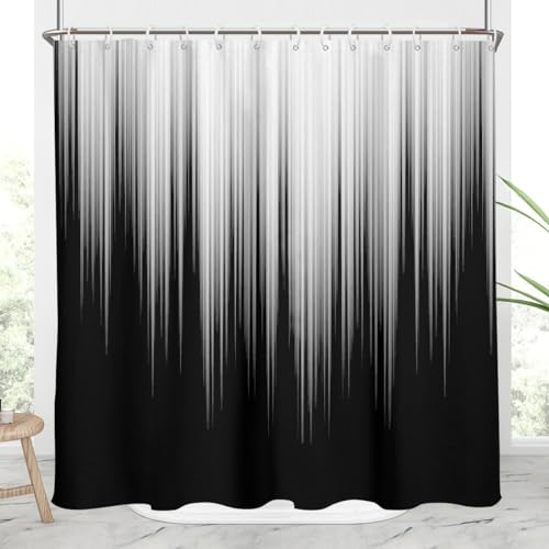 Image of AAtter Black and Grey Shower Curtain Standard White Gray Ombre Silver Trendy Simple Abstract Artistic Aesthetic Home Bathroom Decor Bathtub Set with 12 Hooks, 72x72, Modern