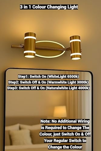 Image of FILLISKA 3 in 1 Double Wall spot /Picture /Display /Mirror Light with Adjustable Head and Colour Changing Function (Antique Gold-6360)(1 Year Warranty)