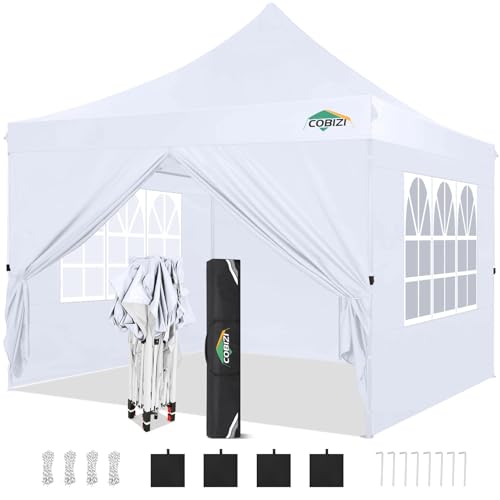 COBIZI Faltpavillon 3x3, Pavillon 3x3 Wasserdicht Stabil Winterfest, Faltbar Partyzelt mit 4 Seitenwänden & 4 Sandsack Pop up Gartenpavillon UV-Schutz 50+ für Hochzeiten, Freien, Weiß