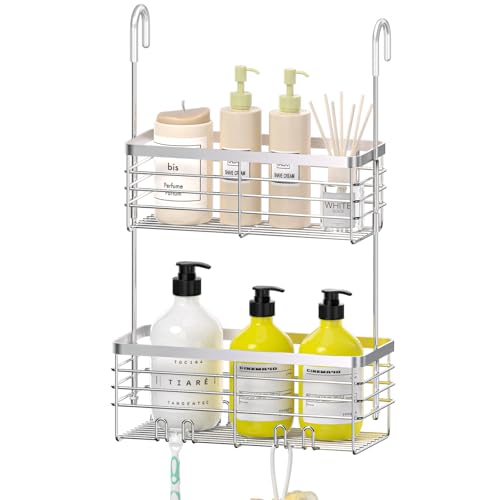 Étagère de douche à suspendre sans perçage DELLAN avec 2 paniers profonds et crochets astucieux - 2