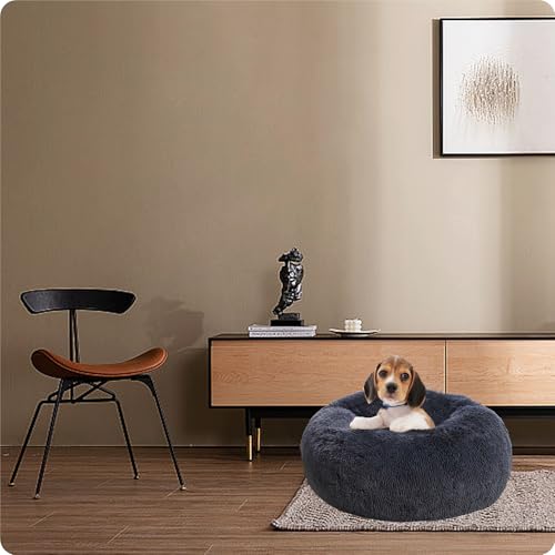 HMTOPE Orthopädisches Hundebett rund Hundekissen Hundesofa Katzenbett Donut Kuscheliges Hundekorb Waschbar, 60 cm Ø, Dunkelgrau