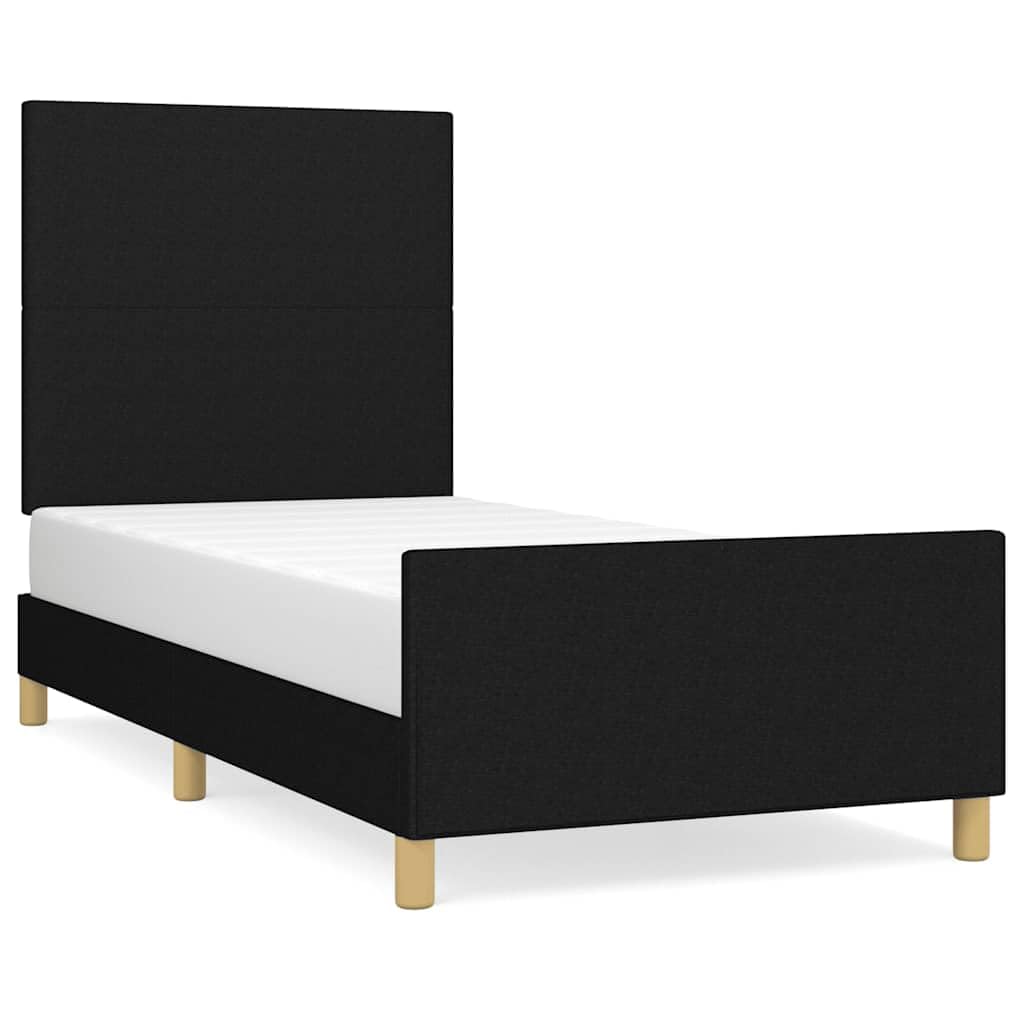 Hothingwell Telaio Letto senza Materasso Nero 100x200 Cm Tessuto | Testina regolabile in altezza, piedi robusti, doghe in contropiastra, supporto posteriore per lettura