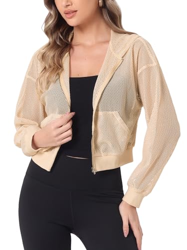 Veste en maille pour femme au design transparent sexy avec capuche Allegra K