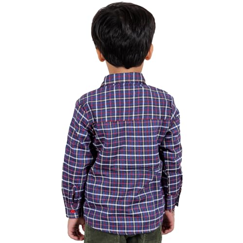 Image of superminis Boy's Cotton Fleece Full Sleeves Check Slim Fit Shirt With Collared Neck Winter Wear