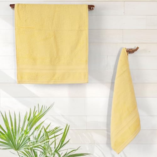 Image of Layers 100% Cotton Face Towels | 450 GSM Soft & Highly Absorbent | Aqua Plush Collection | Pack of 12 Super Soft Towels for Men & Women | 30 x 30 cm - Yellow