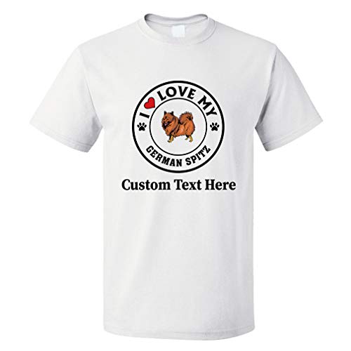 Custom Funny Graphic T Shirts for Men I Love My German Spitz Dog Style A Cotton Top White Personalized Text Here Medium
