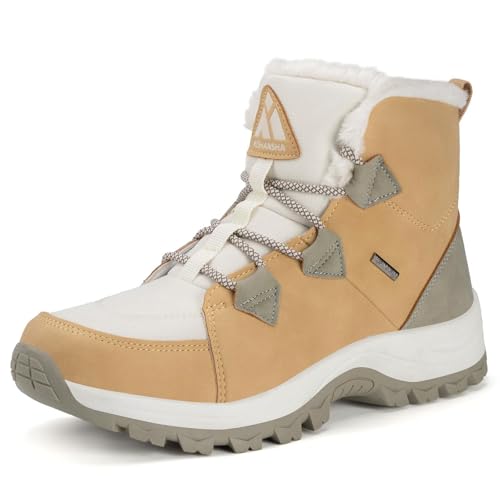 Mishansha Mujer Botas de Nieve Al Aire Libre Senderismo Trekking Zapatos Invierno Forro Piel Sneakers Calientes Botines Amarillo Gr.41