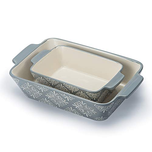 Baking Dish Ceramic Baking Pan Grey Casserole Dish Rectangular Baking Set 2pcs Bakeware Sets Lasagna Pan Baking Dishes