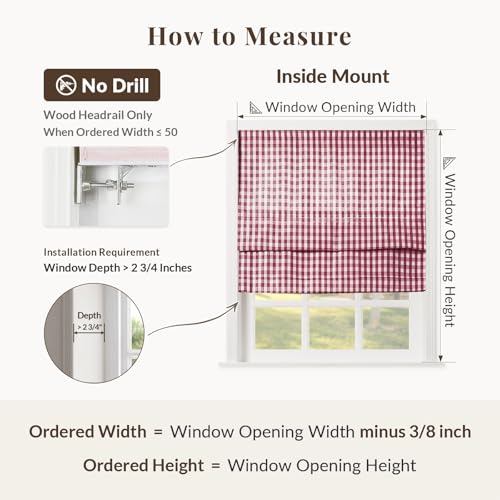 Image of TWOPAGES No Drill Cordless Buffalo Plaid Roman Shades Roman Blinds for Windows, Custom Made Room Darkening Country Checkered Blinds Farmhouse Shades, Red Small Plaid, 1 Piece