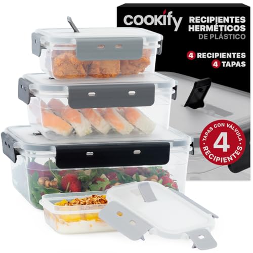 Catálogo para Comprar On-line Topper de plastico los mejores 10. 49 Set de Recipientes Apilables de Plástico para Alimentos con Tapas con Válvula, Aptos para Microondas, Sin BPA, Juego 4 Recipientes Rectangulares (8 piezas)