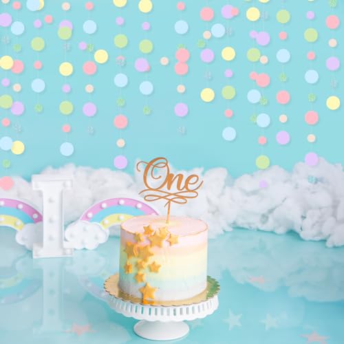 Image of Outus 5 Pieces Colorful Circle Garland Banner Hanging Paper Dot Decorations for Classroom, Birthday Party, Baby Shower, Wedding Backdrop & Photo Booth Graduation Decor (Pastel)