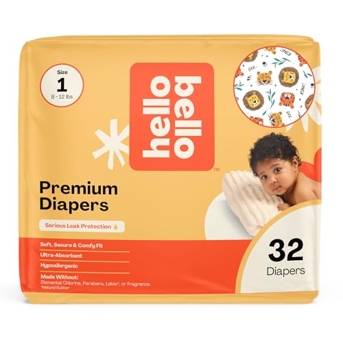 Image of Hello Bello Diapers, Size 1 (8-12 lbs) Wild Cats, 32 Count of Premium Disposable Baby Diapers, Hypoallergenic with Soft, Cloth-Like Feel