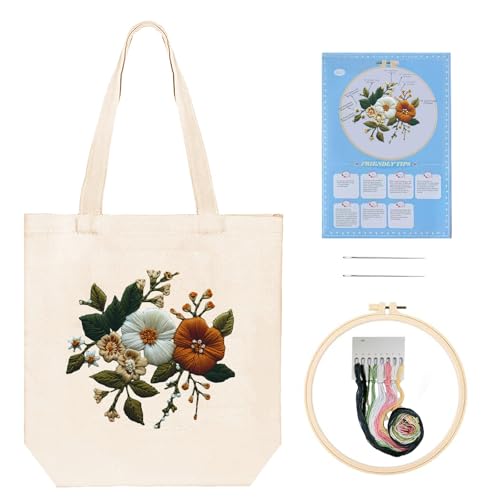 Image of Huacan Embroidery Canvas Bag Kits for Adults Beginner Stamped Flowers Pattern DIY Cross Stitch Printed Flower Stitching Sewing Kit