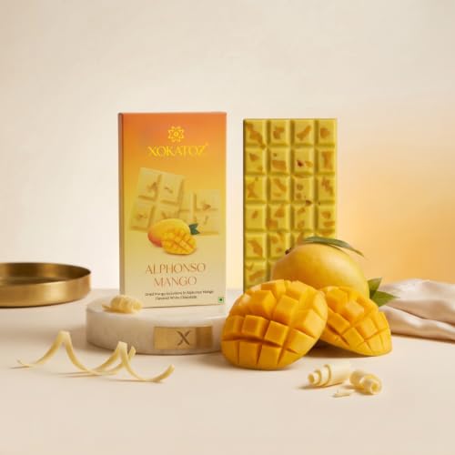 Image of XOKATOZ Exotic Premium Couverture Belgian Chocolate - 1 Alphonso Mango Flavoured White Chocolate Bar - Gift Set - Pack of 1, 75g (75g x 1)