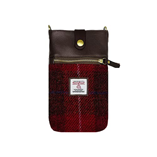 TAILORMAP Harris Tweed Kleine Umhängetasche für Damen, Designer-Handytasche, Geldbörse, Geldbörse, verstellbarer Riemen mit Reißverschluss, Rot/Ausflug, einfarbig (Getaway Solids)