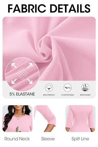 Image of CLOCOR Casual Midi Dresses for Women A-Line Fit and Flare Elegant Church 3 /4 Sleeve Crew Neck Dress with Pocket