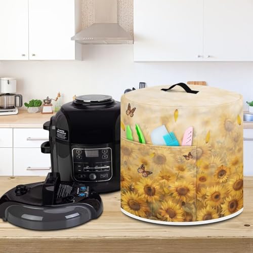 Image of Sunflower Pattern Pressure Cooker Dust Cover 6-Quart Air Fryer Cover Round with Carrying Handle and Accessory Pouch Kitchen Appliance Cover for Rice Cooker Crock Pot Gift for Wife