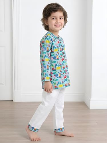 Image of POLKA TOTS 100% Cotton Traditional Nightwear Kurta Pyjama Set | Unisex Night Dress for Kids Girls & Boys | Summer Night Suits for Kids | Ethnic Indian Nightsuit | Cotton Night Suit Combo Set for Baby