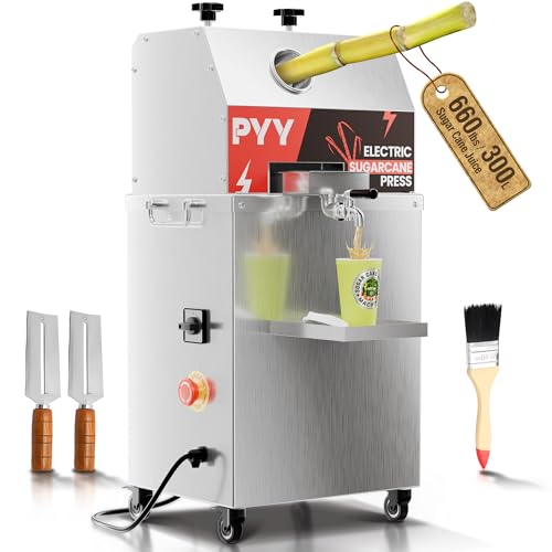 Image of PYY 800W Electric Sugarcane Juicer Machine - 660lbs/hr 28 RPM High Output Sugar cane Juicer, 3-Rollers Stainless Steel Sugarcane Machine Extractor with Wheels for Home & Commercial
