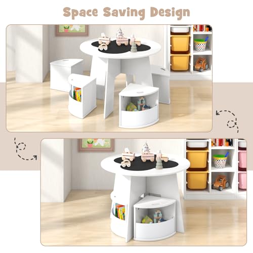 Table multi-activités enfant en bois fleur avec 4 tabourets de rangement