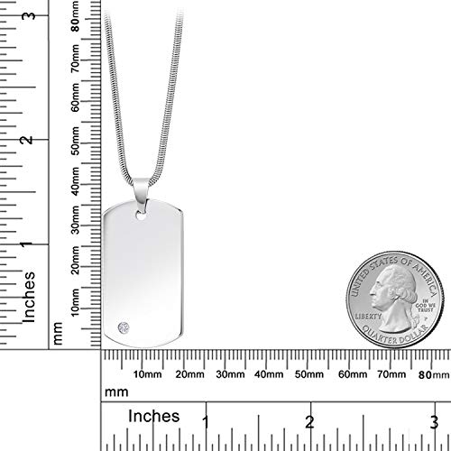 Gem Stone King Personalized Tungsten Carbide Solid Polished Men's Dog Tag Pendant Necklace with Lab Grown Diamond - Custom Engravable, Durable and Stylish Jewelry with 24 Inch Chain3