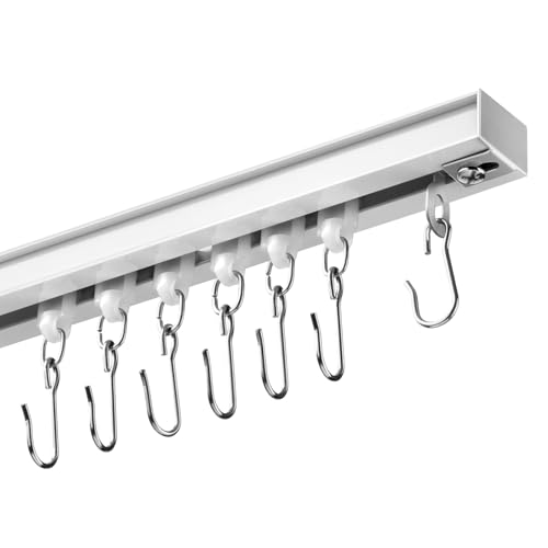 DEFYNEE Ceiling Curtain Track Set 92-276cm | Adjustable Room Divider Rail with Roller Hooks | White Aluminium Curtain Rail for Windows, Bedrooms & Living Rooms