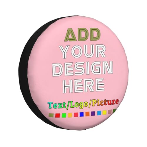 Image of Custom Spare Tire Cover with Logo Photo Text, Personalized Polyester Tire Covers Protectors for Trailer RV SUV and Many Vehicles, Pink