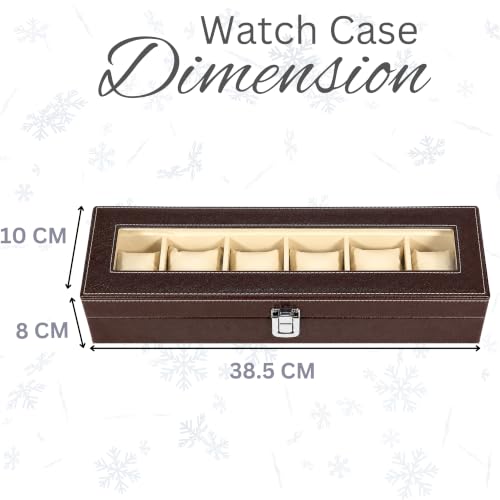 Image of ZAFCO 6 Slot Watch Box Organizer for Men & Women, Premium PU Leather Watch Display Case, Lockable, Portable Watch Storage Box for Watches, Jewelry & Gifts 1 Unit(Brown)