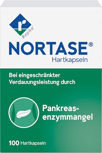 NORTASE - Verdauungsenzyme bei Bauchspeicheldrüsenschwäche - säurestabile Rizoenzyme - - wirkt im Magen & Darm - bei Blähungen Durchfall & Völlegefühl nach fettigen Mahlzeiten - 1x100 Hartkapseln