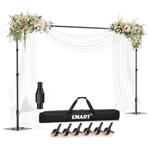 EMART Backdrop Stand,10x7ft(WxH) Adjustable Photo Background Stand with Upgrade Rod,Heavy Duty Flat Base,Metal Pipe and Drape Frame for Wedding,Birthday Party,Decorations,Photography Studio