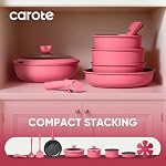 CAROTE 15pcs Cookware Set Nonstick with Detachable Handles, rose red