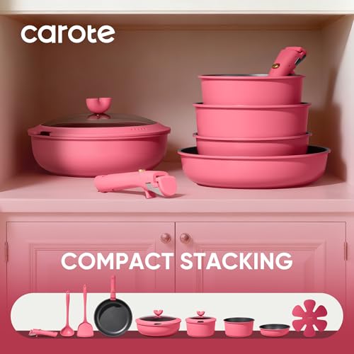 Image of CAROTE 15pcs Pots and Pans Set Non Stick, Cookware Set Non Toxic with Detachable Handle, Induction Kitchen Cooking Set, Dishwasher /Oven Safe, RV /Camping Cookware