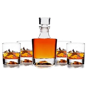 Whiskey Decanter Glasses Gift Set – 4 Whiskey Glasses – Airtight Stopper for Wine, Bourbon, Brandy, Juice, Water – Decanter Sets For Men Christmas Gifts for Dad Boyfriend Husband Him – Bezrat