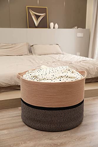 Image of ALBY Newyork'Woven Laundry Hamper, Toy Storage Bin, for Blankets Clothes Toys Pillows in Living Room, Baby Nursery, Jute /Black Mix (14'' x 14'' x 10'' XL, Mix 3 Black Brown)