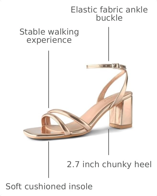 Image of Shoe'N Tale Strappy Heels for Women Square Toe Chunky Block Heels Ankle Buckle Heeled Sandals
