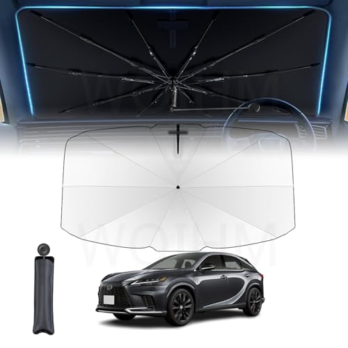 【傘柄が曲がる 2023新登場 】車用サンシェード 傘型 汎用機種 レクサス・RX 5代目 に対応 10骨 車 サンシェード フロント 軽自動車 車用パラソル チタン断熱素材採用 99%UVカット 設定簡単 フロントガラス 遮光 断熱 仮眠 車中泊 プライ