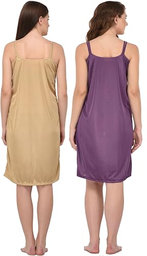 Image of You Forever Women Sexy Satin Striped Solid Above Knee Length Nighty, Loungewear, Nightwear, Sleepwear, Home Wear Short Nighty for Women Pack of 2
