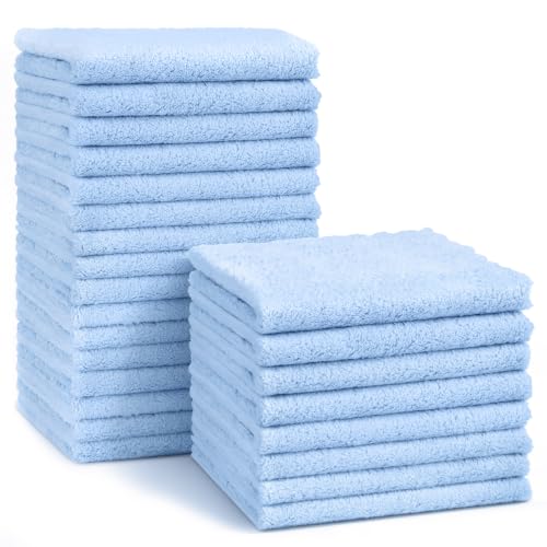 Image of HOMEXCEL Baby Washcloths 20 Pack-Microfiber Coral Fleece Baby Bath Face Towel 11 x 11 Inch Extra Absorbent Soft Burp Cloth and Wash Cloths for Newborn-Infants and Toddlers,Blue
